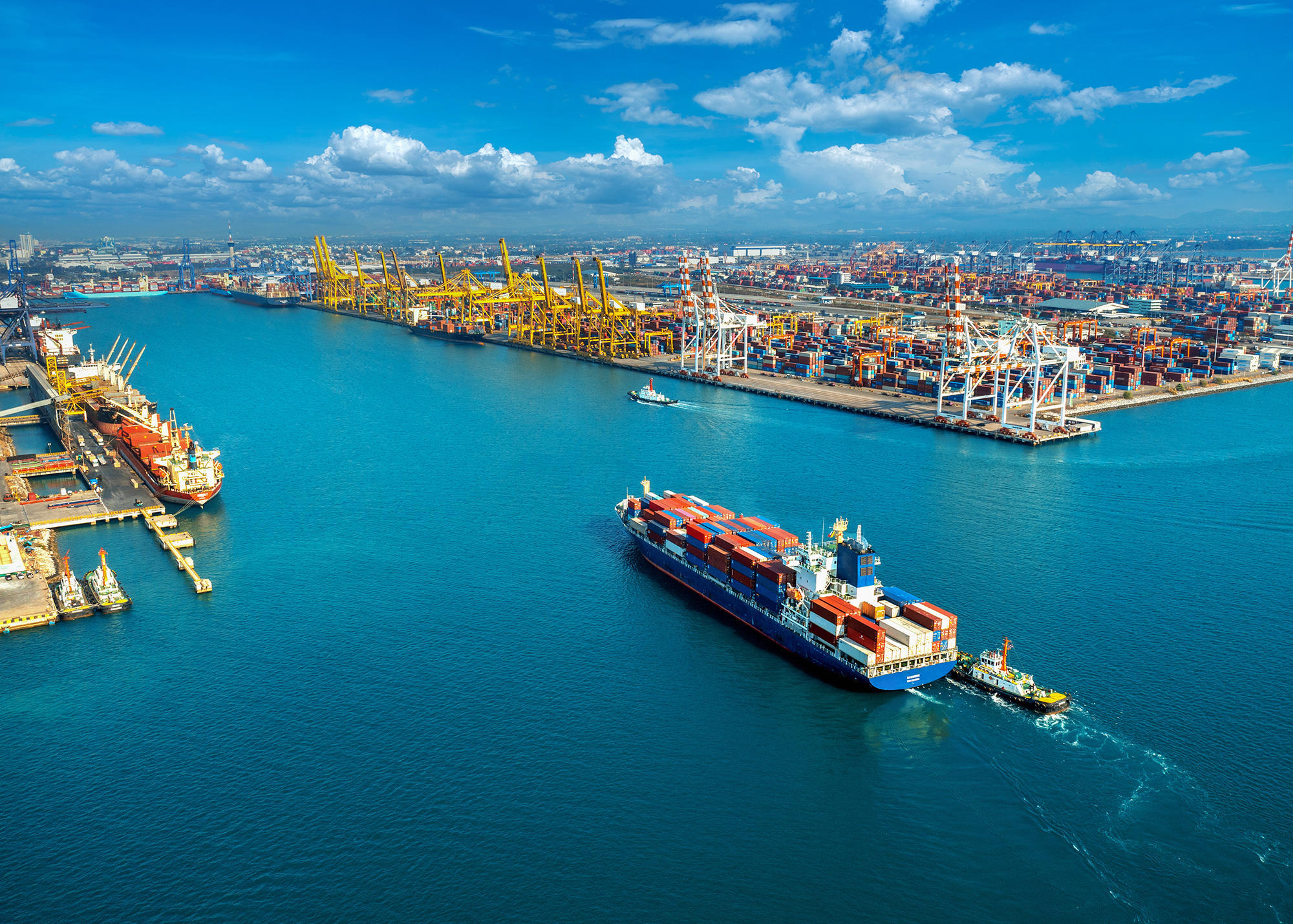 Aerial view cargo ship cargo container harbor 1
