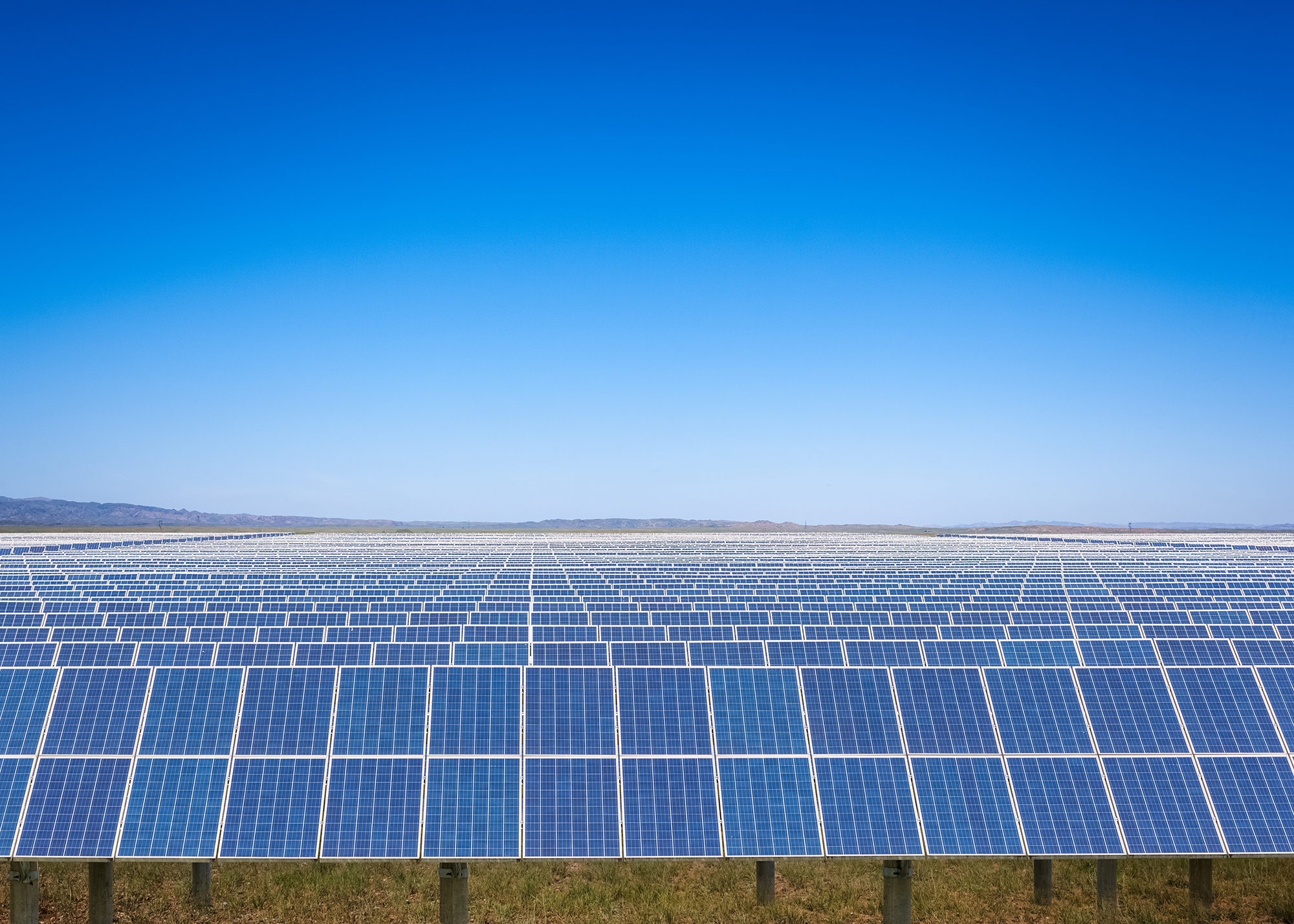 Solar power plant with blue sky prairie new energy inner mongolia