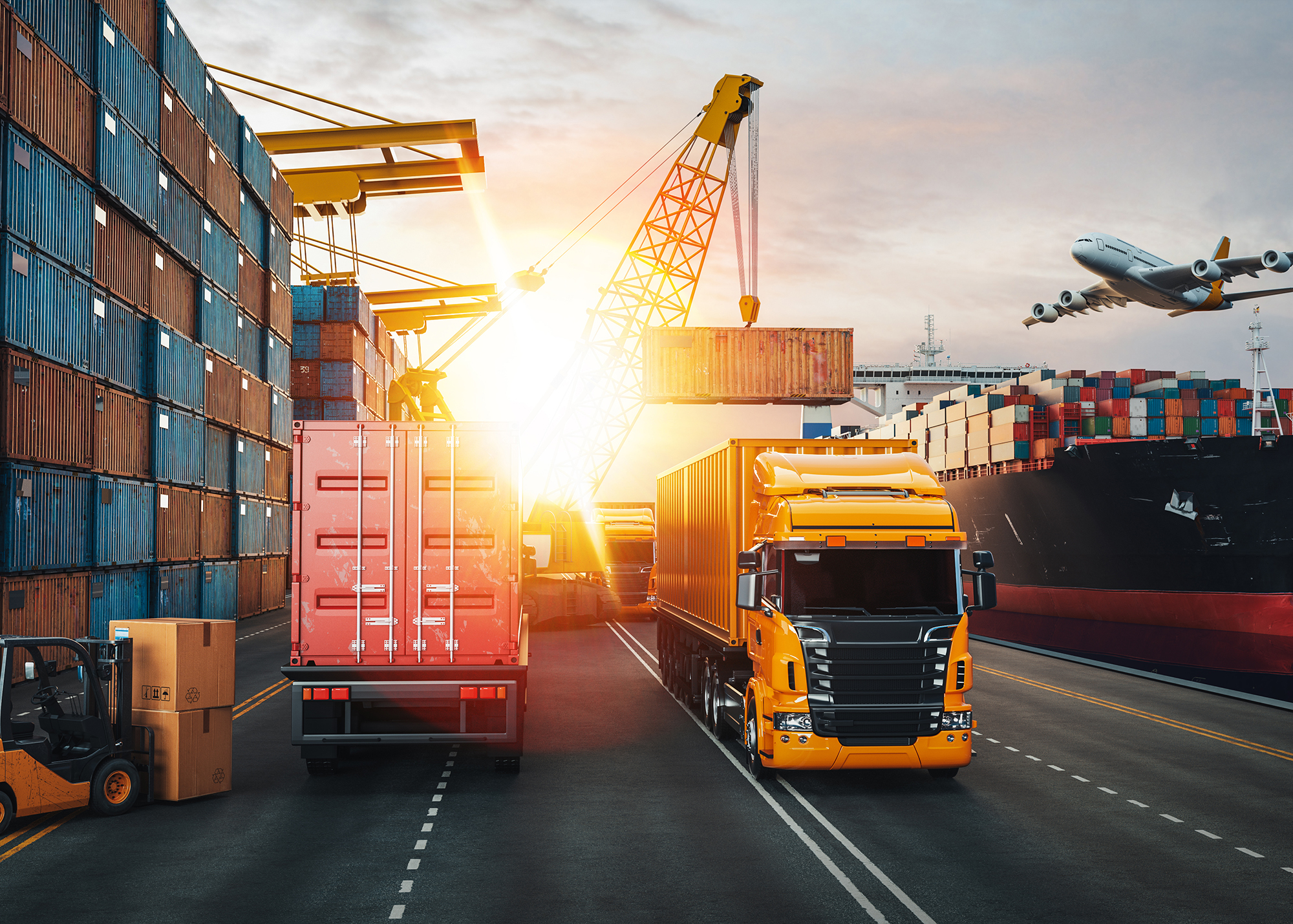 Transportation logistics container cargo ship cargo plane
