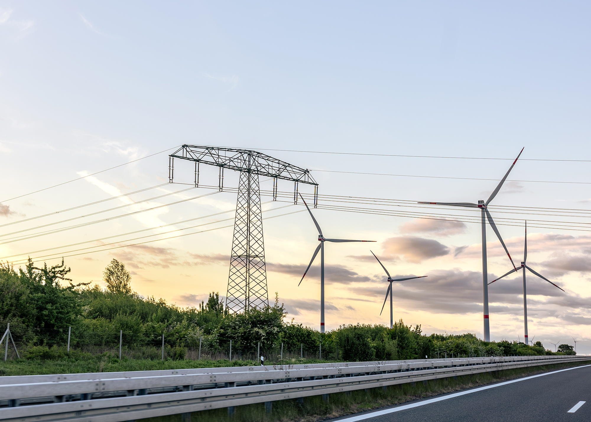 Wind turbines power lines alternative electricity
